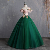 Green Off Shoulder Tulle with Lace Formal Gown, Green Evening Sweet 16 Dresses